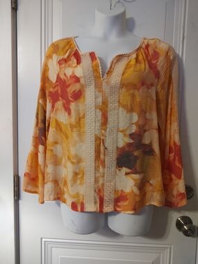 Floral Peasant Blouse in Yellow-Orange